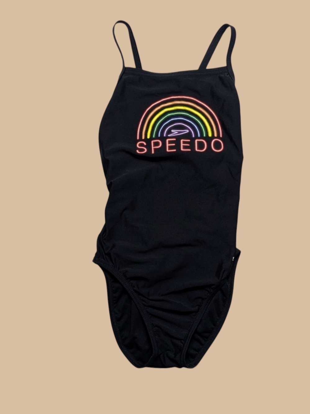 Speedo Black One-Piece Swimsuit with Neon Rainbow Logo